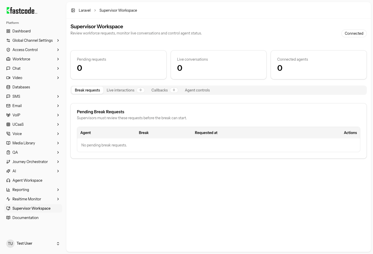 Pantalla real de Supervisor Workspace en FastVoice